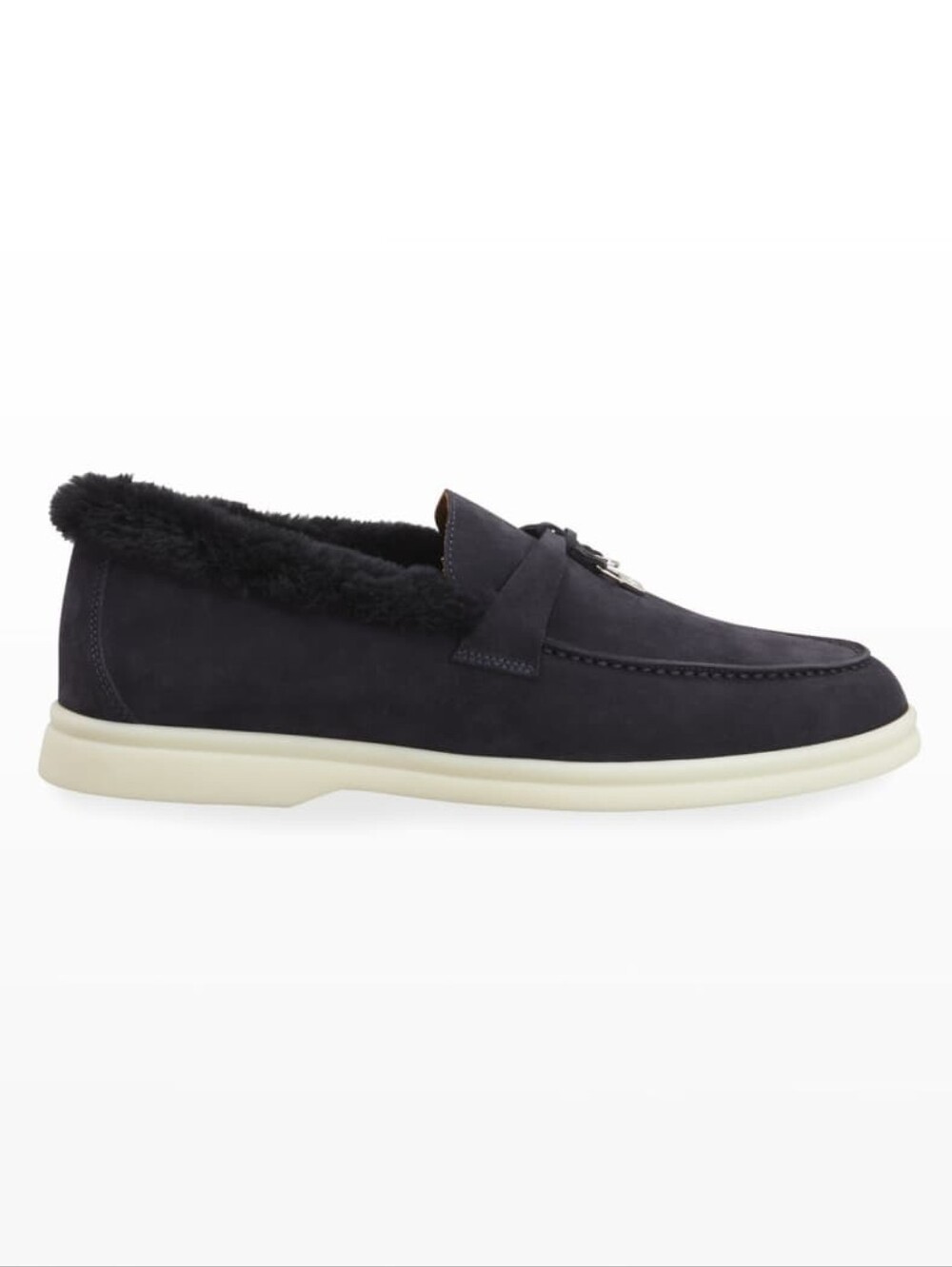 Loro Piana Summer Charms Walk loafers in blue suede shearling lining 37 US 7